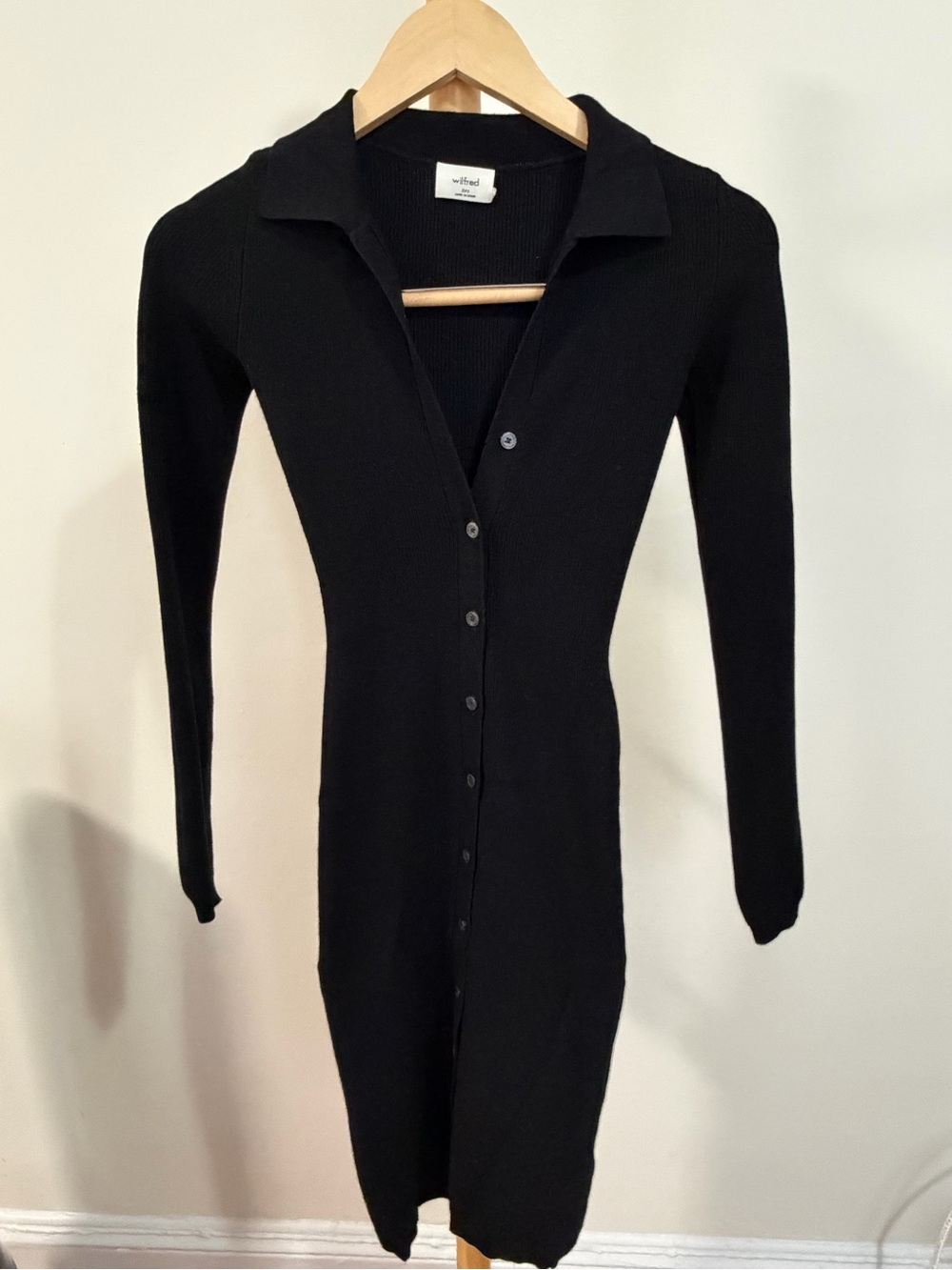 Aritzia Black Ribbed Button-Front Midi Dress